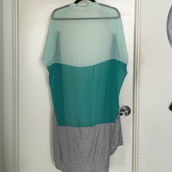 green & gray  mixed media Color block duster swim cover up - Picture 4 of 6